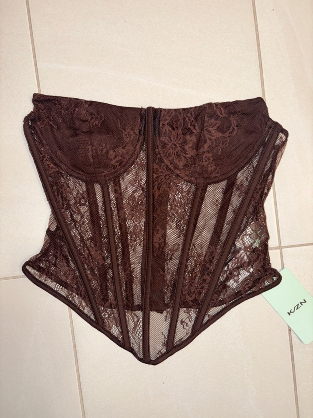 Lace Underbust Corset Top in Deep Brown